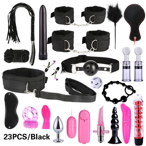 Women Men Porno Sex Handcuffs Nipple Clamps Whip Mouth Gag Sex Mask Anal Plug Bondage Set Sexy Lingerie Toys for Adults