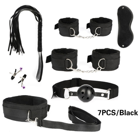 Women Men Porno Sex Handcuffs Nipple Clamps Whip Mouth Gag Sex Mask Anal Plug Bondage Set Sexy Lingerie Toys for Adults